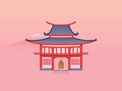 Hanamura ⛩ building hanamura illustration japan japanese orange overwatch pagoda pastel pink playstation shrine