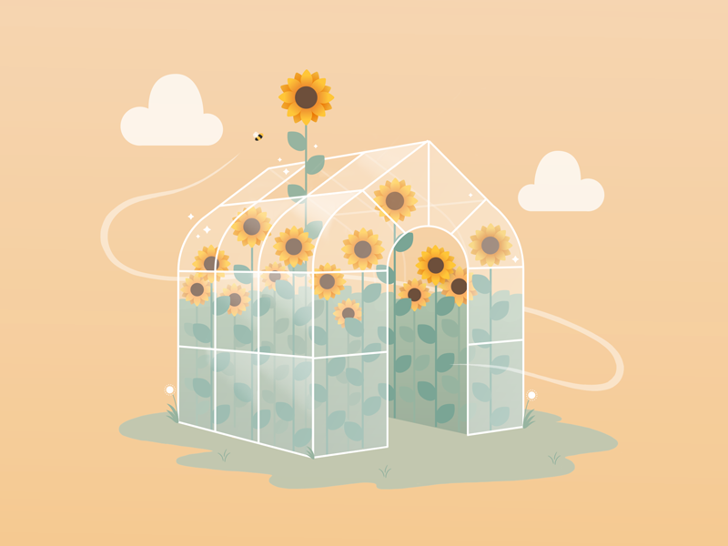 Sunflower Greenhouse 🌻 bee cute floral flower glasshouse greenhouse illustration plant pretty soft sunflower