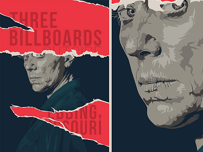 Three billboards outside Ebbing, Missouri cinema face illustration movie poster