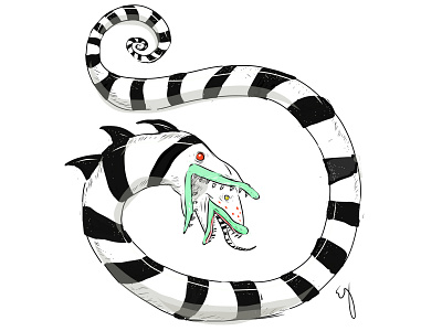 Sandworm 90s beetlejuice black curly illustration snake spooky stripes timburton worm