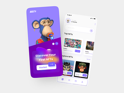 NFTs App Mobile 3d animation app blur branding codeboxindonesia design glassmorphism graphic design illustration mobile mobileapp motion graphics nft nfts ui ux