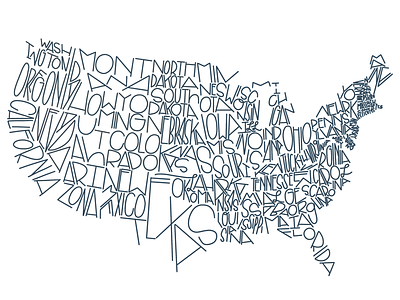 USA Typography-based Map america art calligraphy freehand geography handwritten map minimalist print simplistic type typography united states usa