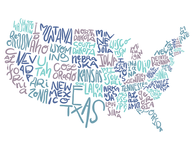 USA Typography-based Map america art calligraphy country design digital freehand geography map procreate typography usa
