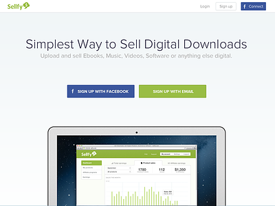 Sellfy landing page redesign clean flat simple web white