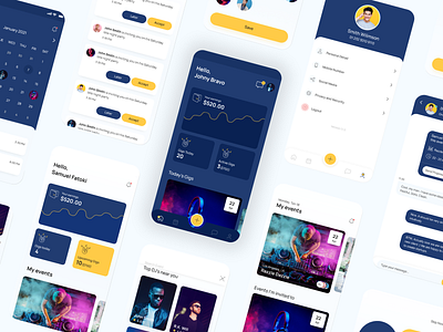 Mix of dark and default mode agency android app appdesign artistic branding clean components design designsystem emerging events figma freelance graphic design guru hirepixels ios minimal people