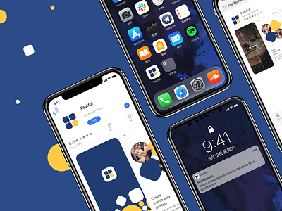 Festful app store assets. Launcher icon and banners. app appicon blue clean design designsystem events festful figma freebie freelancers ios launcher minimal psd silicon whitespace
