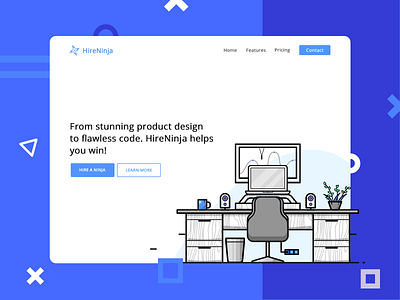 HireNinja Landing Page Concept 100 daily ui 100 day ui challenge art blue clean coding colors design challenge hero home page illustration minimalistic minimalistic design ninjas ui web design ux design vector art web web banners white