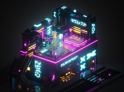 Voxel Cyberpunk 3d 3d art cyberpunk cyberpunk voxel isometric illustration magica voxel voxel voxel cyberpunk