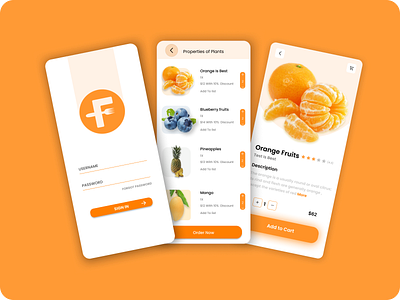 Food Delivery app app design delivery food delivery service fruits grocery health food minimal mobile mobile app design mobile design orange color design orange fruits ui design