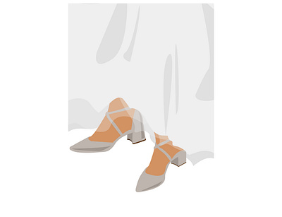 Wedding illustration, shoes and white wedding dress dress