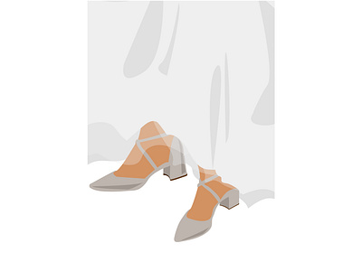 Wedding illustration, shoes and white wedding dress