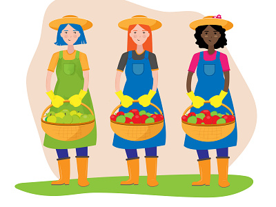 Farmers girls with a basket in her hands clipart
