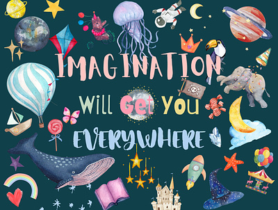 Imagination Will Get You Everywhere abstract childrens art design graphic design illustration watercolour