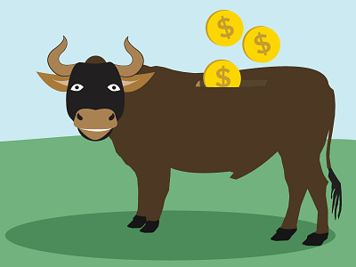 Flat Bull - Saving Money bull coins drawing farming flat illustration