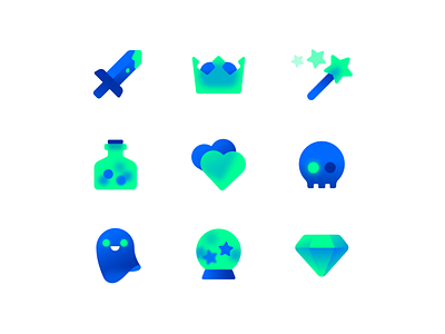 Game Icons diamonds elixir game heart icons magic magic wand poison potion set skull sword swords witchcraft
