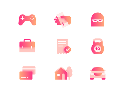 Pink Icons car credit card documents finance game gamer home icons icons set joysticks money set thief