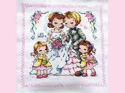 Cross Stitch art cartoon character color decorative diy handwork marry stitch wedding