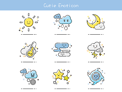 Cutie Emoticon app blue clouds icon mbe rain stars sunlight ui weather yellow