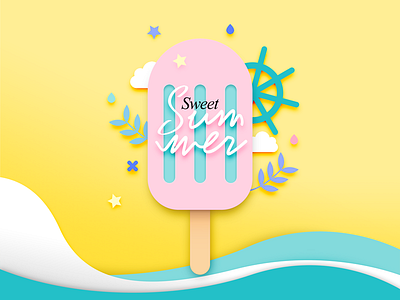 Sweet Summer cream ice illustration sea summer sweet