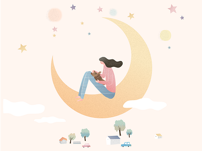 Moon Girl cloud girl moon night star tree