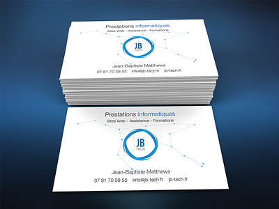 Business Card JB Tech blue business card circle grey logo stars