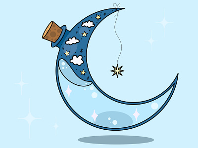 Sleep Potion, Blue art blue clouds color creative cute design digital digital design drawing dribbble flat graphic design illustration illustrator kawaii moon potion stars whimsical