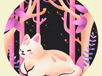 Tranquil Kitty aesthetic calm cat colorful design forest illustration kitty night procreate