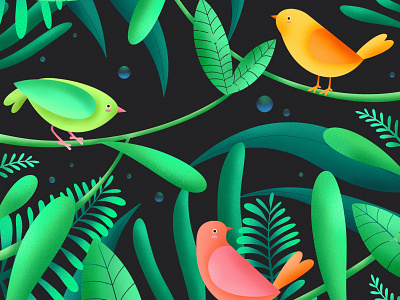 Jungle Birdies aesthetic birds calm colorful forest illustration jungle procreate