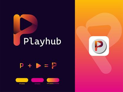 Playhub Logo brand identity design gradient logo graphic design identity logo logo design logomark monogram music play logo p letter logo play logo playhub logo vector