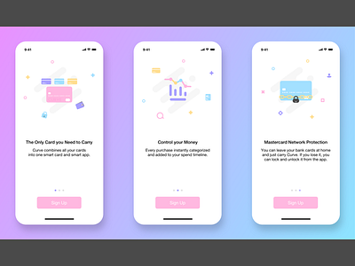 Curve - Onboarding app design bank colors design flat icon illustration lorenzo bellucci onboarding pink sketch vector