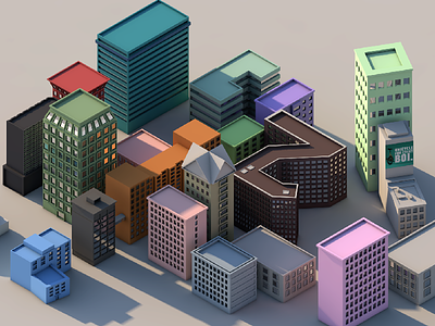 Low poly city 3d city game low poly render
