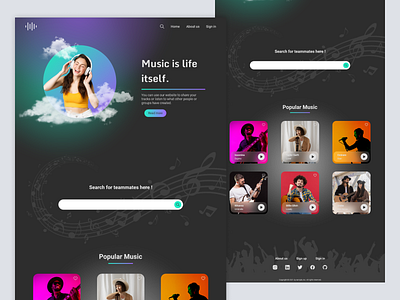 Musicians social media design music music website design ui ui design ux website website design