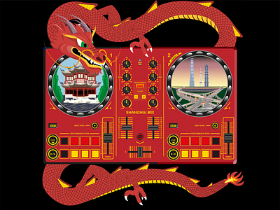 Shanghai Mix - where the old meets the new adobeillustrator china chinesenewyear contrast dj dragon gold housemusic illustrator music pioneer red shanghai shanghaimix techno vector vectorart 上海 上海融合 中国