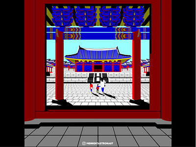 Family time at a Korean palace asia digitalart family korean primarycolors vectorart