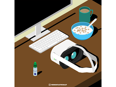 Working from home - Metaverse Edition adobeillustrator cereal cleandesign coffee desk future illustration illustrator isometric isometricart meta metaverse vector vectorart virtualreality vr wfh workfromhome