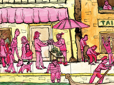 52 Week Illustration Challenge Week 12: Non-Dominant Hand art illustration ink italy market people pink venice watercolor