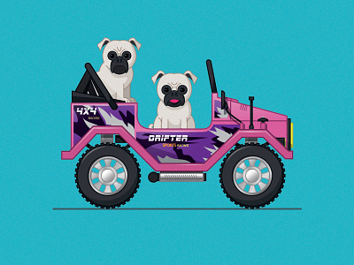 52 Week Illustration Challenge Week 13: Movement adobe illustrator dogs fun funny illustration jeep movement pug pugs puppies toy