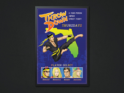 Throw Down "Street Fighter" Style Poster comedy gamer illustration illustrator improv pixel art pixelated pixels process street fighter video games