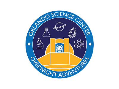 Badge for Orlando Science Center "Overnight Adventures" badge badge design color icons science telescope