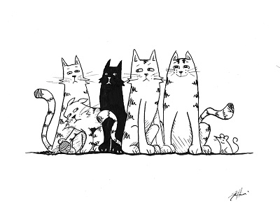 Meow - Week 38 of my 52 Week Illustration Challenge animal cat cute fun illustration ink mouse pets