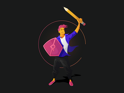 PRPL Site Illustration - Content content design designer fantasy illustration knight mid century neon pencil shield sword