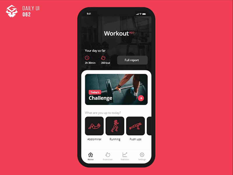 [Animated] Workout of the Day | #dailyui 062 app challenge daily dailyui design gym health home interface mobile ui ux workout