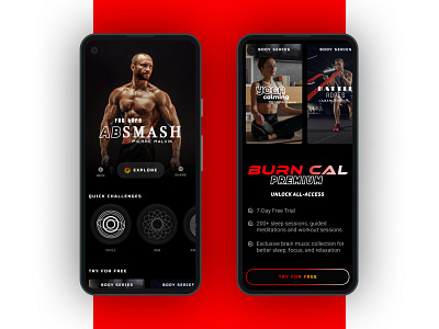 Sample landing page for a health and fitness app 3d abs app beautiful branding dark mode design exciting fitness graphic design gym health music product shot sleek typography ui ux workout