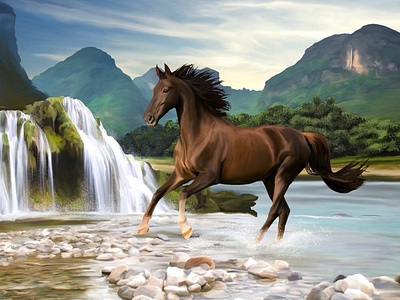 Horse horse illustration landscape painting redbubble