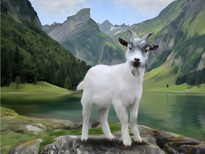 Goat chinese horoscope design drawing goat illustration lake landscape painting redbubble