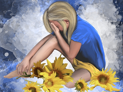 Grief blue blue yellow design grief illustration painting redbubble sunflowers ukraine yellow