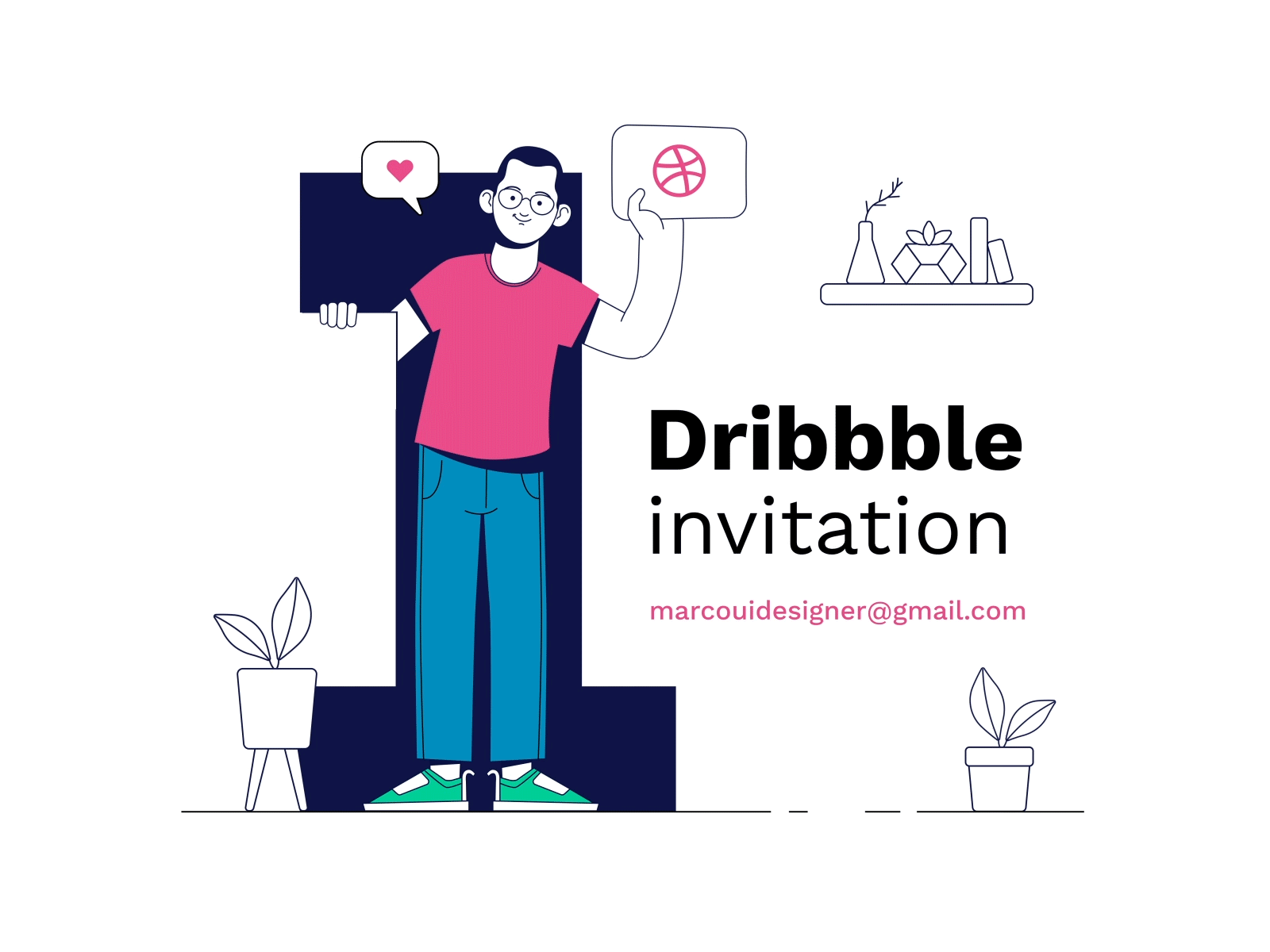 Say hello Dribbble / 1 invitation animation design designinspiration dribbble dribbble invites illustration invitation invite motion typography ui