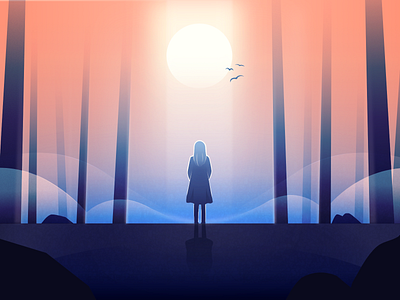 Social Distancing alone atmospheric coronavirus covid 19 fog forest illustration landscape light lonely sun trees woman