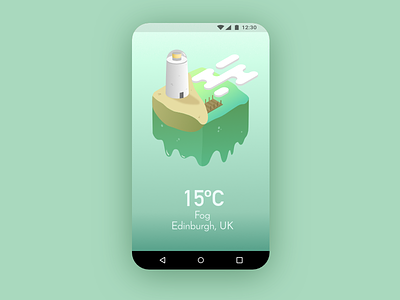 Weather App Illustration- Fog app blue fog green island isometric ixdbelfast lighthouse sand scene sea weather