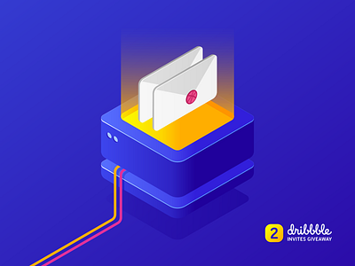 Isometric Dribbble Invites 3d digital envelope giveaway invitation invite invites isometric player